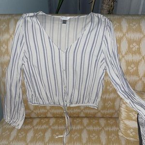 Women’s Blouse White Blue Buttons